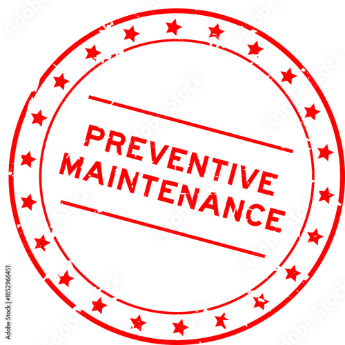 Grunge red preventive maintenance word round rubber seal stamp on white background