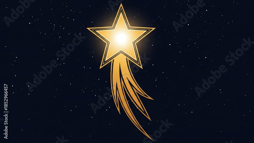Golden shooting star with glowing light representing success and achievement against a dark starry sky perfect for award ceremonies and inspirational concepts