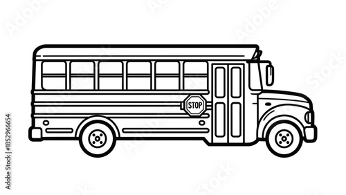 School Bus Coloring Page with Public Transport Line Art for Kids Education