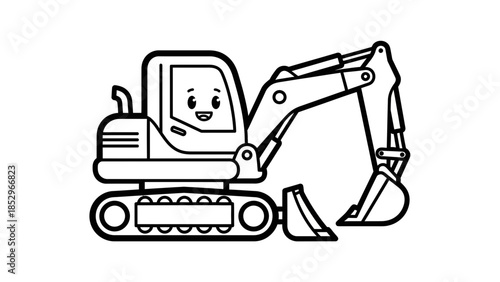 Cute Excavator Coloring Page with Construction Vehicle Line Art for Children