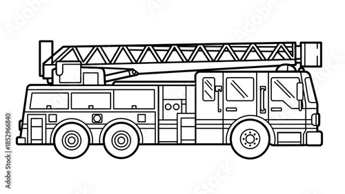 Fire Truck Coloring Page with Emergency Vehicle Line Art for Kids Worksheet
