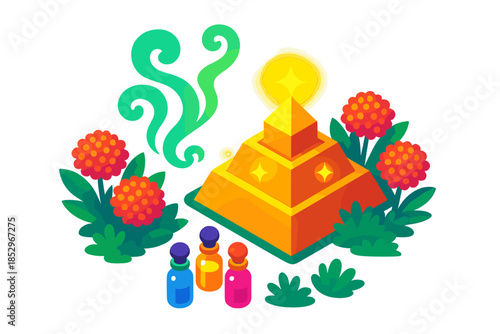 Scent Pyramid Architecture. sometric vector illustration set Scent Pyramid Architecture: tiered pyramid structure, floating