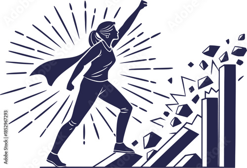 Empowered woman breaking barriers illustration