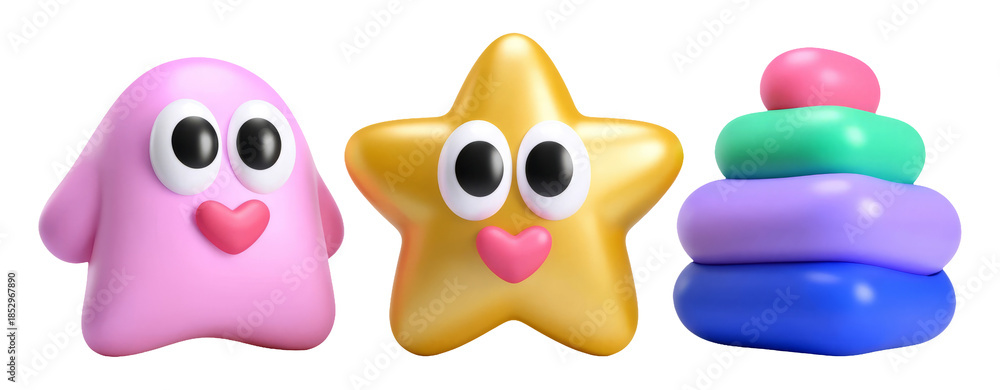 Fototapeta premium Cute and Gentle 3D Rounded Illustration of Whimsical Characters in Bright Colors