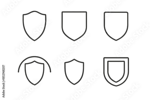 Protection Icon Set. Line style icons of Protection Shapes: soft crest, barrier outline, guard form, curved defense arc, minimal