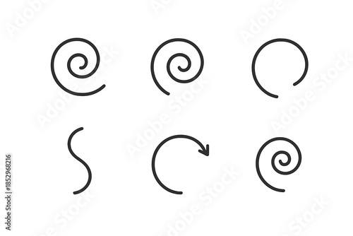 Spiraling Line Icons. Line style icons of Spiraling Shapes: curled loop, soft swirl, circular turn, gentle twist, rotating motion