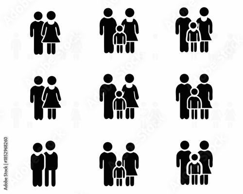 Diverse family silhouettes representing different familial structures and relationships