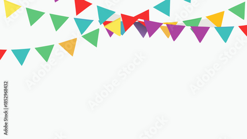Colorful party flags and bunting decoration displayed against a plain white background