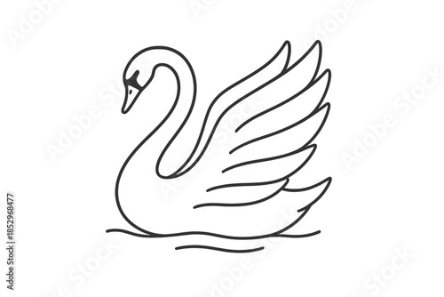 Elegant Swan Icon. Line style icons of Swan: elegant swan, curved neck, open wings, floating form, soft beak line, smooth body arc