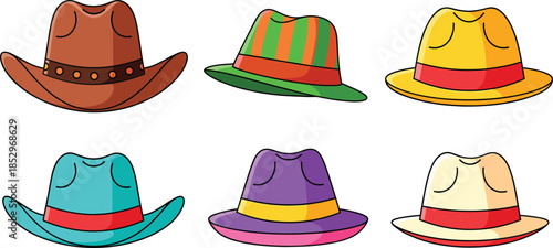 Colorful Mexican Fiesta Vector Illustration Set Featuring Sombrero Guitar Cacti Maracas and Party Elements for Cinco De Mayo Celebration