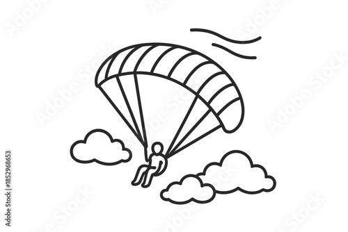 Cloudborne Glide Icons. Line style icons of Cloudborne Glide: parachute form, soft clouds, curved canopy, line detail, air sweep,