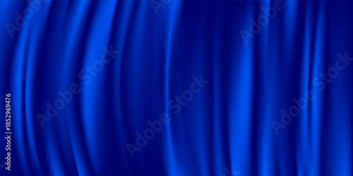 Realistic 3D Texture of Blue Silk Background. Vector texture of silk natural fabric in royal, expensive, luxury color with smooth pleats