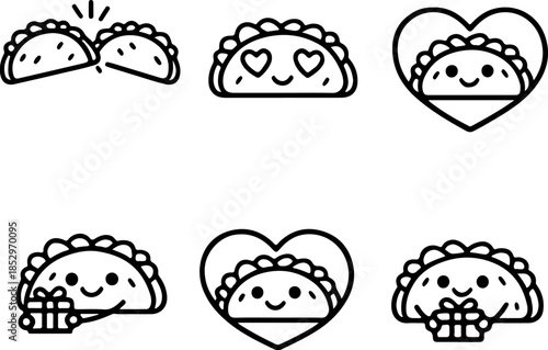 Assorted dumplings with cute facial expressions arranged in a grid pattern on a white background