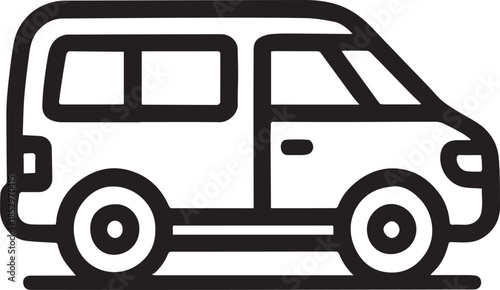 A sleek, minimalist illustration showcases a modern minivan, perfect for family travel or commercial use, its design emphasizing efficiency and versatility.