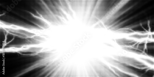 Halftone dots lightning explosion pop art comic background. Vector Illustration