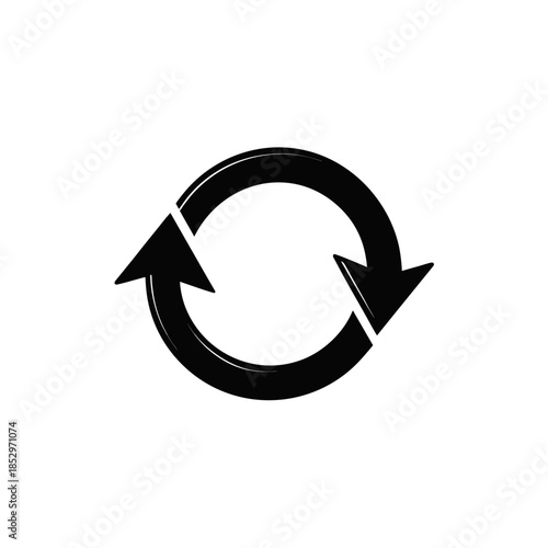 Black circular arrows rotating opposite ways on transparent background silhouette
