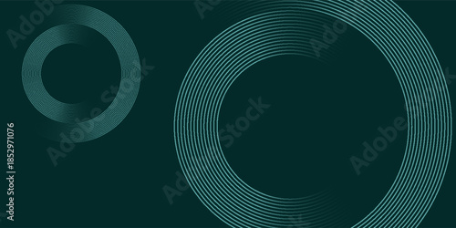 Abstract geometric lines glowing on a dark green background. Futuristic technology concept with modern sparkling green circular lines.