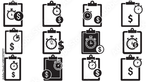 Minimal Clipboard with Stopwatch and Dollar for Timed Billing Hourly Invoicing and Time Tracking