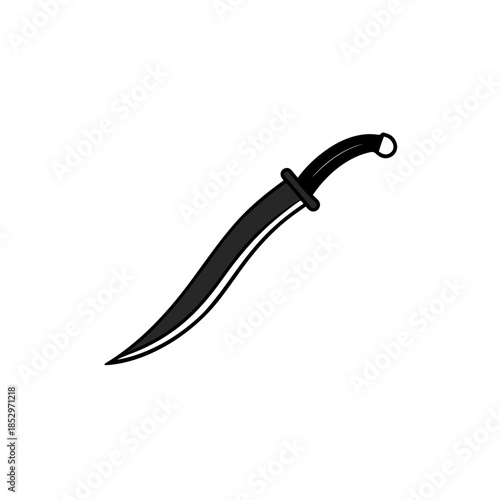 Illustration of a curved sword or dagger on transparent background silhouette
