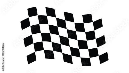 Vector silhouette of a waving black and white checkered racing flag for finish line overlay and automotive sport competition design