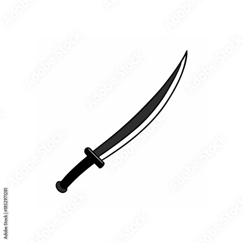 Illustration of a single curved sword art on transparent background silhouette