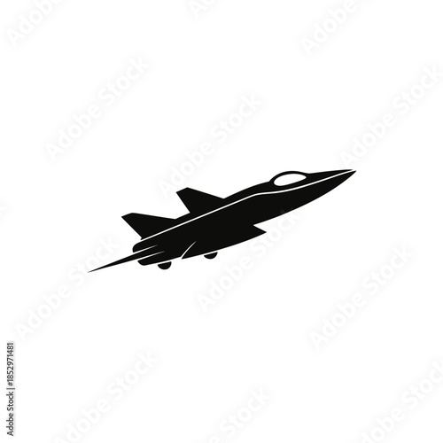 Silhouette of a jet plane in flight mode on transparent background