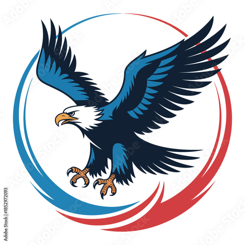 Majestic eagle soars in symbol of freedom and strength with outstretched wings in creative design with circle and red blue for business brand 180