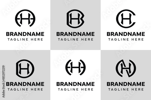 Letters HA HB HC HD HH HN Monogram Logo Set, for AH BH CH DH HH NH initials
