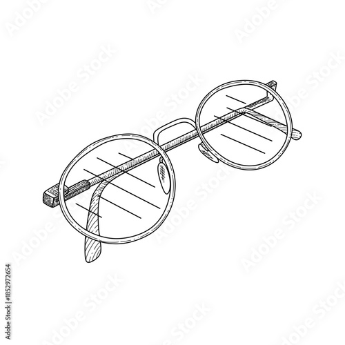hand drawn round glasses line art vector illustration
