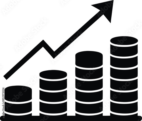 silhouette icon of Financial growth chart with rising coin stacks