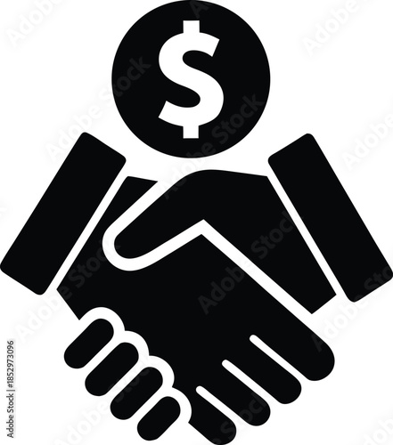 Successful business handshake agreement with dollar silhouette vector icon