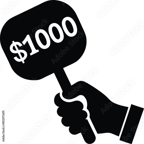 silhouette icon of Auction sale and bidding process, financial competition of money offers. 