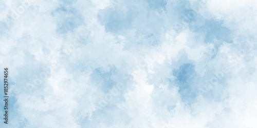 Abstract background with panorama of blue sky and white cloud nature design. horizon spring morning sky with clouds background. hand painted watercolor shades sky clouds.