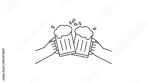 Two hands clink two glasses of beer together in a toast.