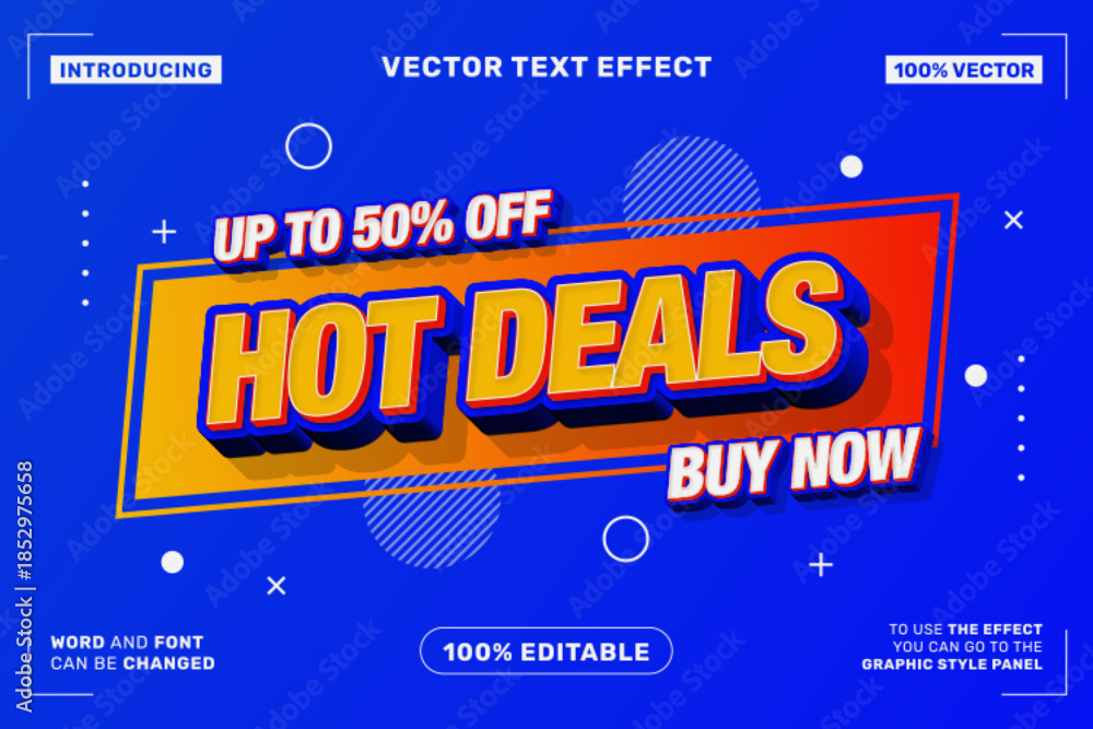 Obraz premium Hot Deals Bold 3D Text Effect Template – Editable Vector