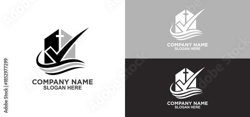 Modern Logo with Cross, Waves, and for Religious and Church Images.
