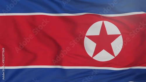 Seamless Loop of North Korean Flag Fluttering in Breeze, National Identity Concept