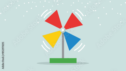 Colorful pinwheel spinning with a light blue background and subtle white dots.