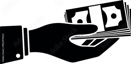 Hand holding stack of cash money for payment services icon