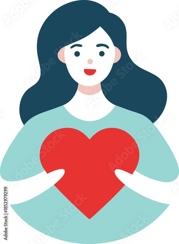 Woman holding red heart illustration