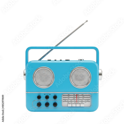 Blue retro radio isolated on transparent background isolated on transparent background