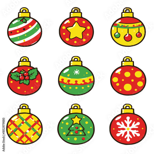 Minimal Christmas Ornament Ball Icon Set – Flat Holiday Vector Icons