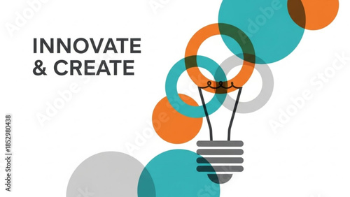 Innovative creative concept with light bulb and colorful circles on white background for business