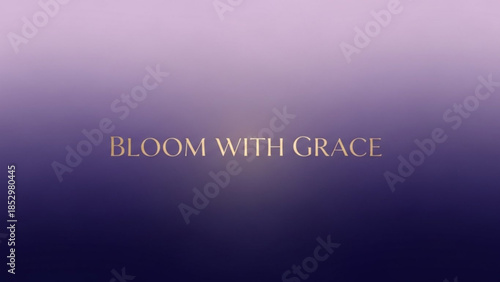 Blooming with elegance golden text on purple gradient background