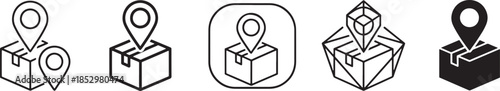 Logistic Delivery Package with Map Pointer Pin Icon Set for Shipment Tracking Order Navigation and E-commerce Supply Chain Management Design