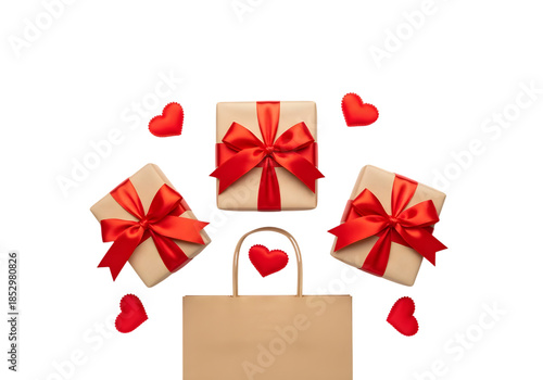 Wallpaper Mural Three Gift Boxes with Red Ribbons and Hearts for Valentines Day Isolated on transparent background Torontodigital.ca