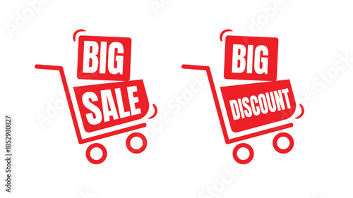Big Discount Label and big discount in Red color, Free Sales Banner in vector Format