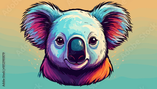 Colorful Koala Portrait with Expressive Eyes and Playful Design.