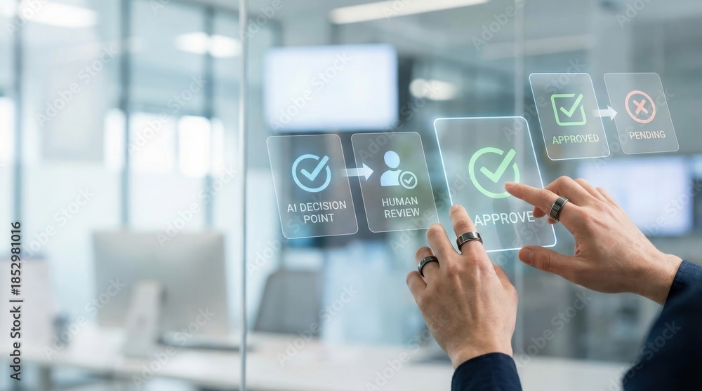 custom made wallpaper toronto digitalHand selecting approval on transparent digital touchscreen in office AI Human Oversight concept