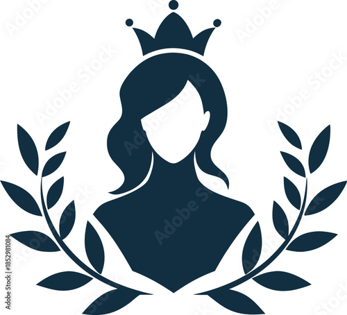 Empowered woman silhouette icon with crown and laurel wreath
